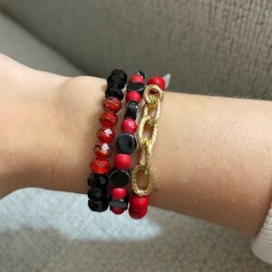 Erimish Beaded Bracelets Stacking Set of 3 Black and Red Gameday Accessories NWT